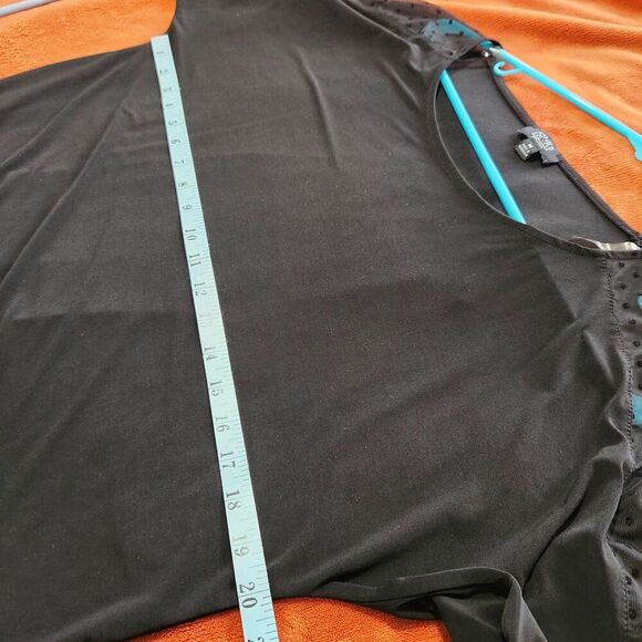 Jones New York Blouse Size Medium Black Color Mesh Sleeves Stretch - Picture 6 of 12